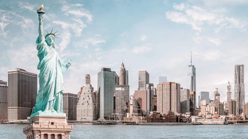 New York City skyline with Statue of Liberty